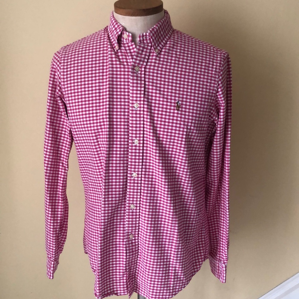 Ralph Lauren pink checked button up shirt